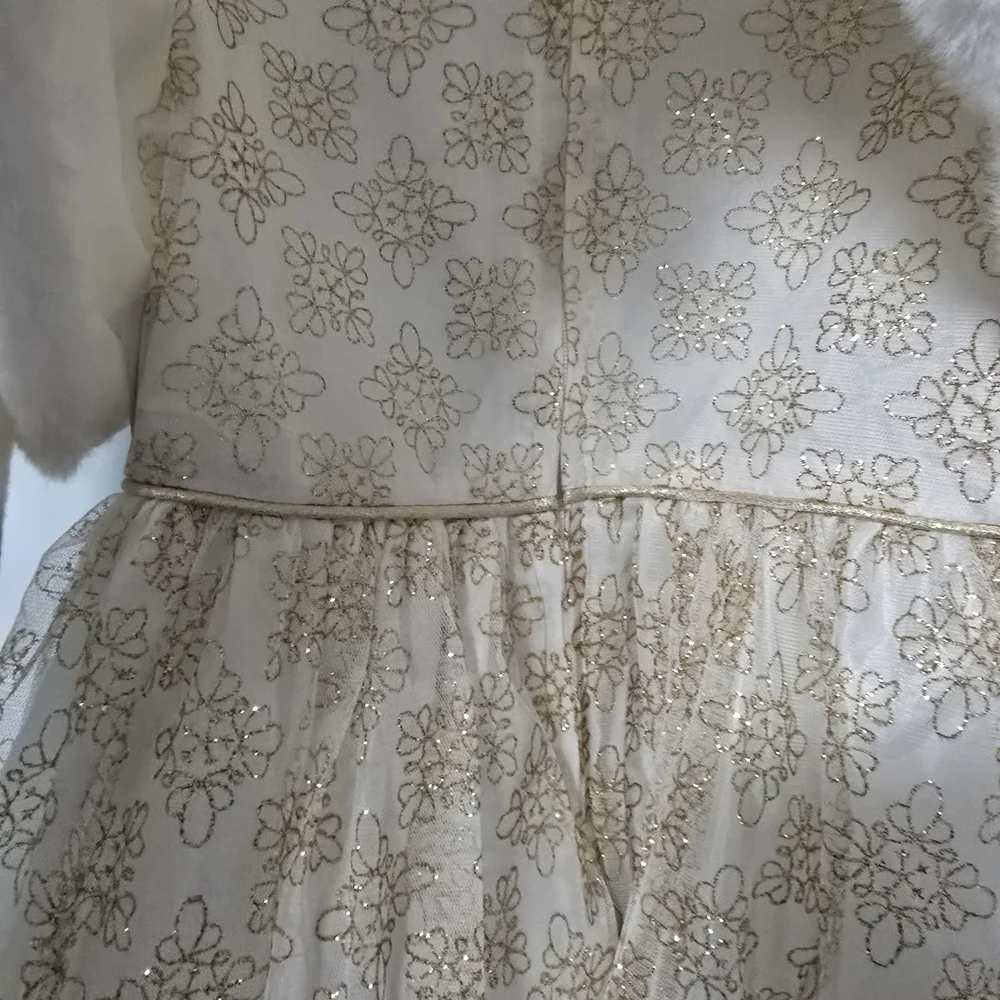 Girls' Size 4/5 Rare Editions Ivory and Gold Dress And Faux Fur Jacket Set